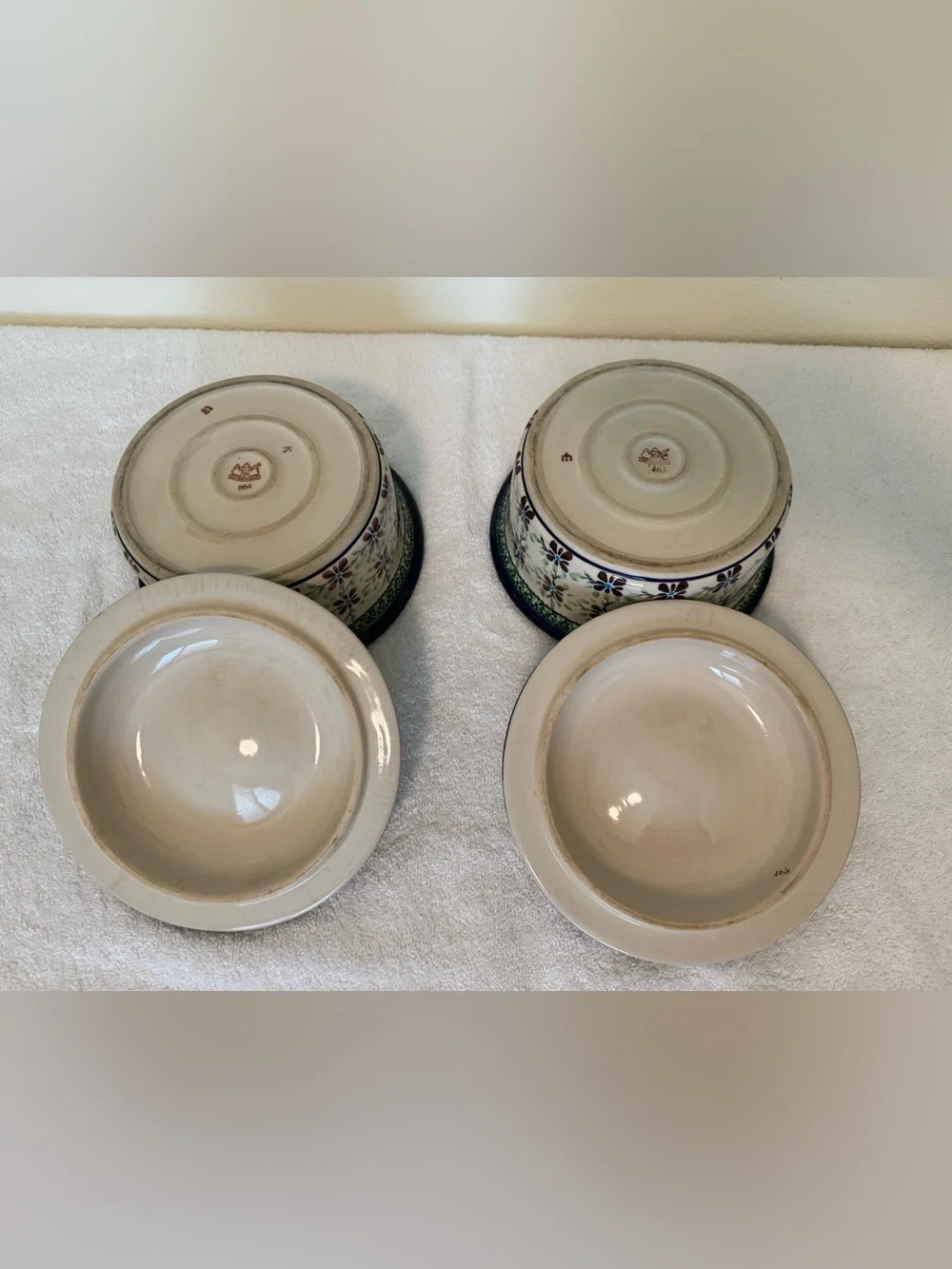 Polish Pottery Hand-Painted Floral 8” Covered Baking Dishes - Set of 2